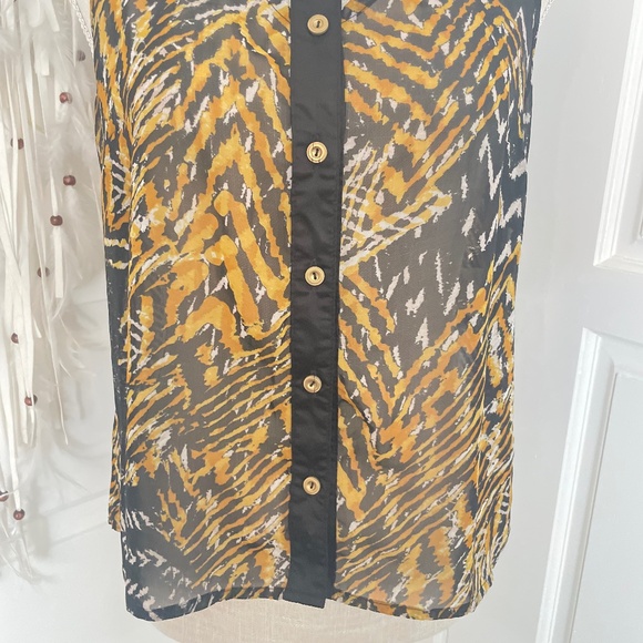 XOXO | Sheer Tiger Print Button-Up Top | Gold Accents, Size M - Picture 4 of 12